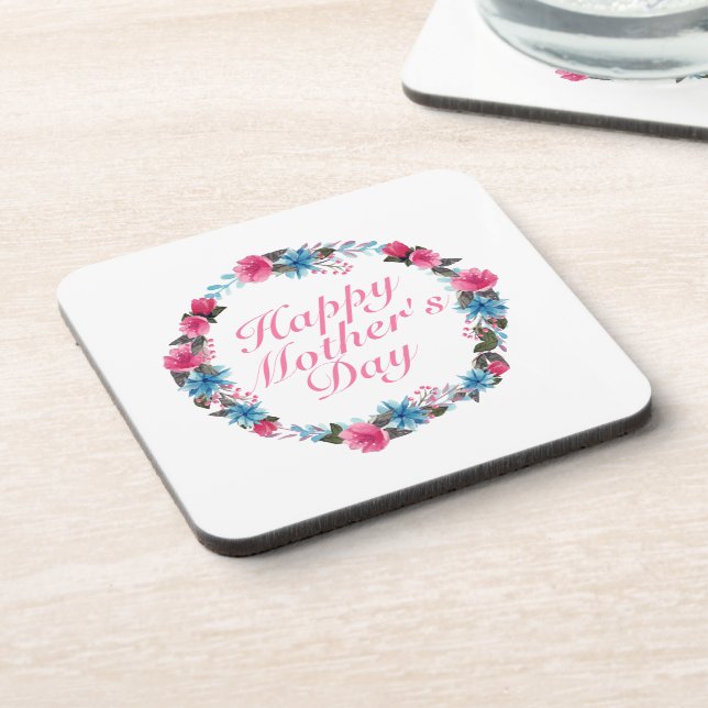 Elegant Happy Mother's Day Floral Wreath Coaster (Left Side)