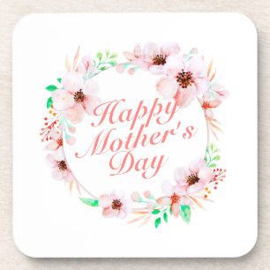 Elegant Happy Mother's Day Floral Wreath   Coaster