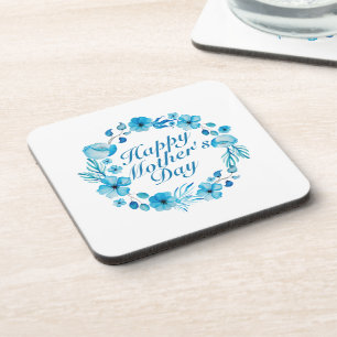 Elegant Happy Mother's Day Floral Wreath Coaster