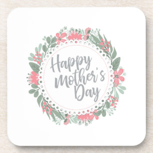 Elegant Happy Mother's Day Floral Wreath Coaster