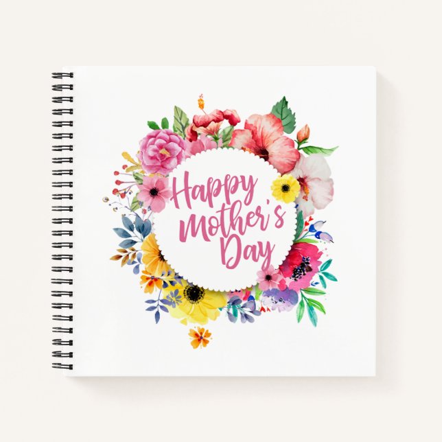 Elegant Happy Mother's Day Floral Wreath Guestbook Notebook (Front)