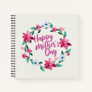 Elegant Happy Mother's Day Floral Wreath Guestbook Notebook