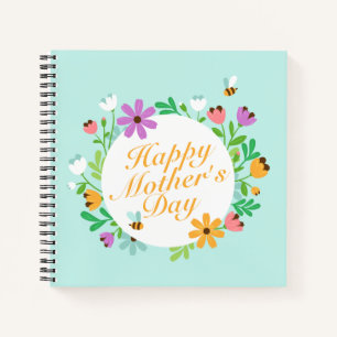 Elegant Happy Mother's Day Floral Wreath Guestbook Notebook