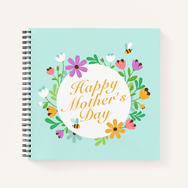 Elegant Happy Mother's Day Floral Wreath Guestbook Notebook (Front)