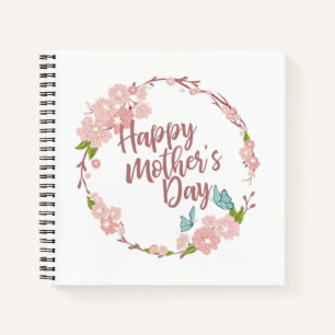 Elegant Happy Mother's Day Floral Wreath Guestbook Notebook