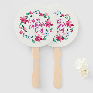 Elegant Happy Mother's Day Floral Wreath Hand Fan