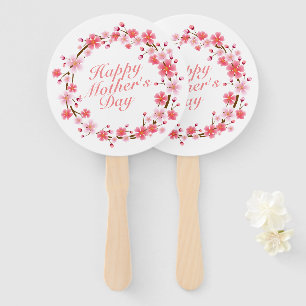 Elegant Happy Mother's Day Floral Wreath Hand Fan