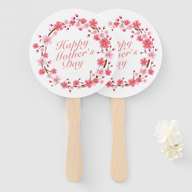 Elegant Happy Mother's Day Floral Wreath Hand Fan (Front and Back)