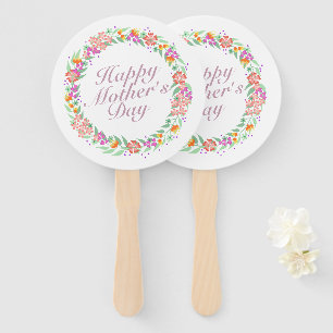 Elegant Happy Mother's Day Floral Wreath Hand Fan