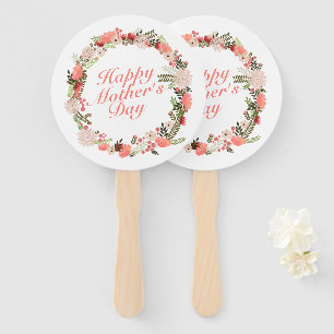 Elegant Happy Mother's Day Floral Wreath Hand Fan
