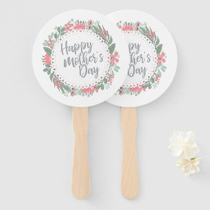 Elegant Happy Mother's Day Floral Wreath Hand Fan