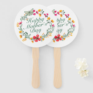 Elegant Happy Mother's Day Floral Wreath Hand Fan