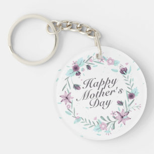 Elegant Happy Mother's Day Floral Wreath Keychain