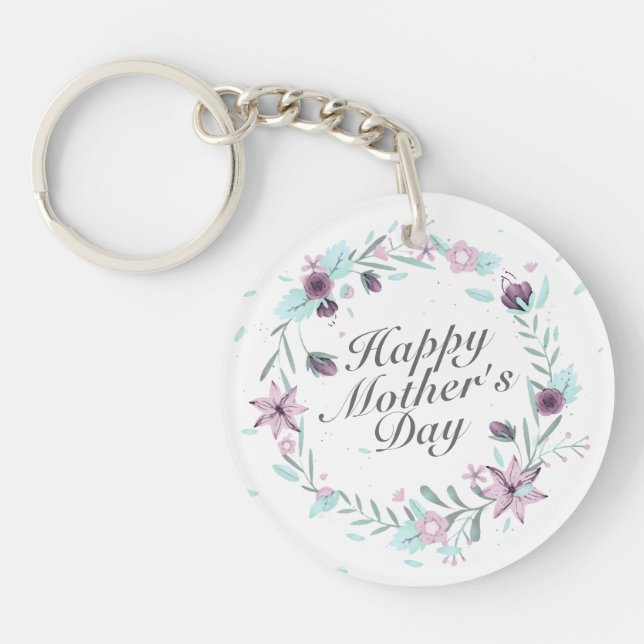 Elegant Happy Mother's Day Floral Wreath Keychain (Front)
