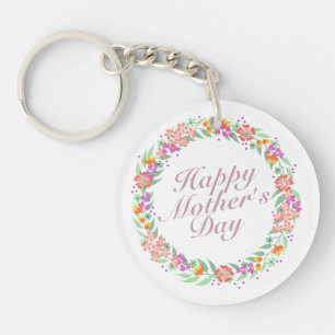 Elegant Happy Mother's Day Floral Wreath Keychain