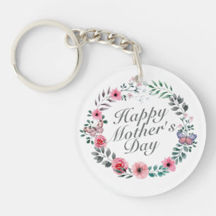 Elegant Happy Mother's Day Floral Wreath Keychain