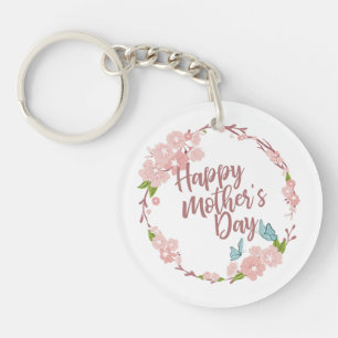 Elegant Happy Mother's Day Floral Wreath Keychain