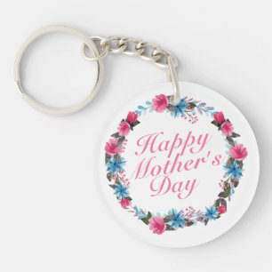 Elegant Happy Mother's Day Floral Wreath Keychain