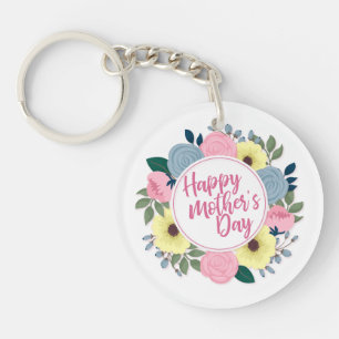 Elegant Happy Mother's Day Floral Wreath Keychain