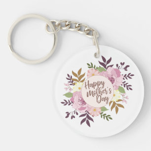 Elegant Happy Mother's Day Floral Wreath Keychain
