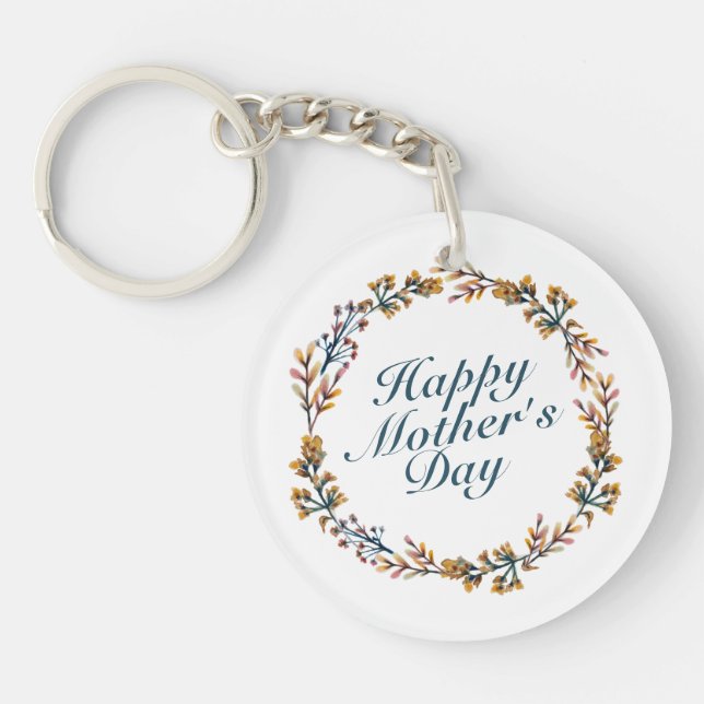 Elegant Happy Mother's Day Floral Wreath Keychain (Front)