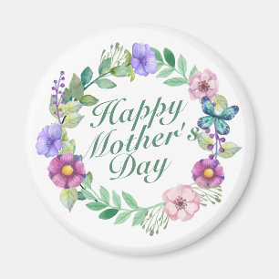Elegant Happy Mother's Day Floral Wreath Magnet