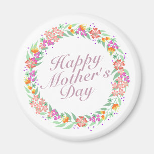 Elegant Happy Mother's Day Floral Wreath Magnet