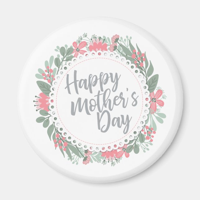 Elegant Happy Mother's Day Floral Wreath | Magnet (Front)