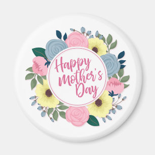 Elegant Happy Mother's Day Floral Wreath   Magnet