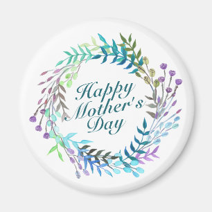 Elegant Happy Mother's Day Floral Wreath Magnet