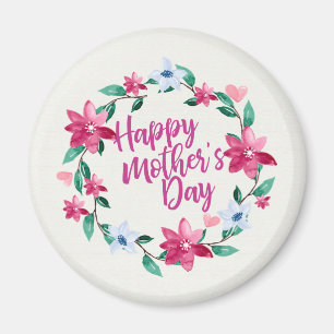 Elegant Happy Mother's Day Floral Wreath   Magnet