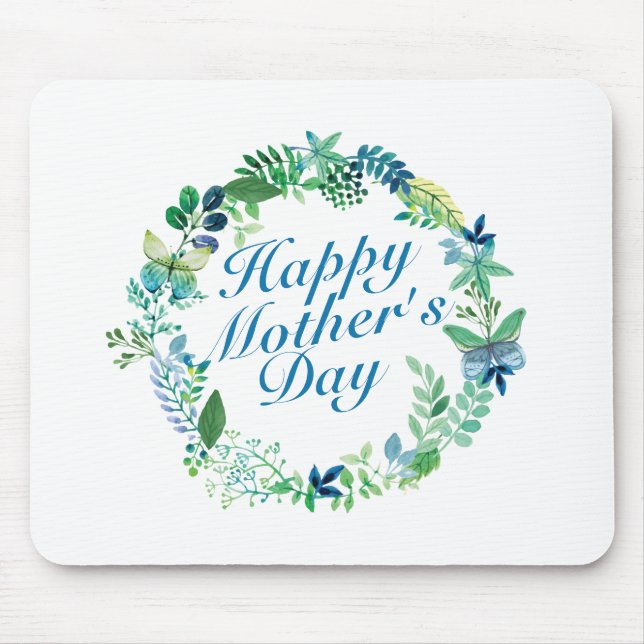 Elegant Happy Mother's Day Floral Wreath Mousepad (Front)
