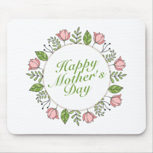 Elegant Happy Mother's Day Floral Wreath Mousepad