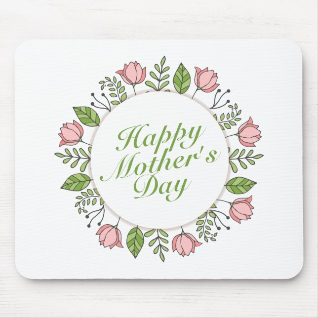 Elegant Happy Mother's Day Floral Wreath Mousepad (Front)