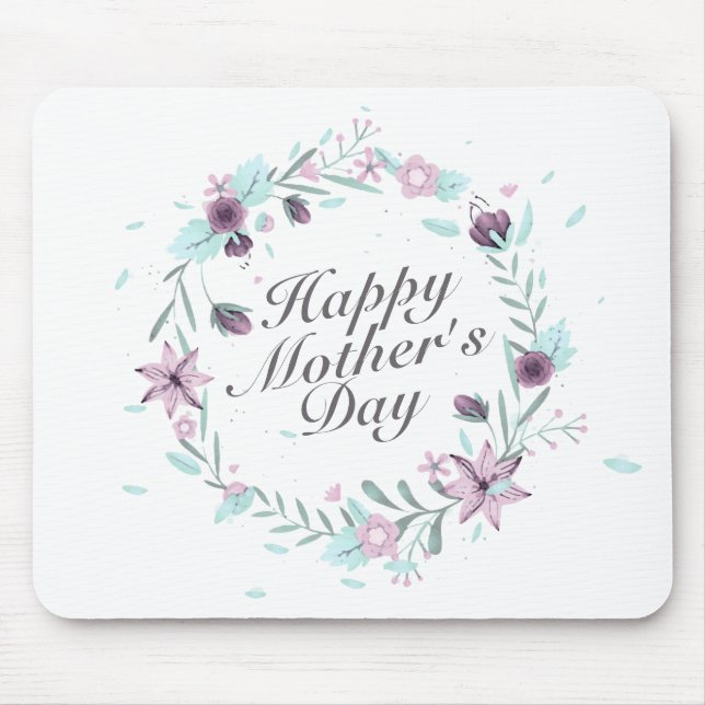 Elegant Happy Mother's Day Floral Wreath Mousepad (Front)