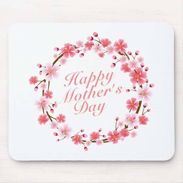 Elegant Happy Mother's Day Floral Wreath Mousepad (Front)