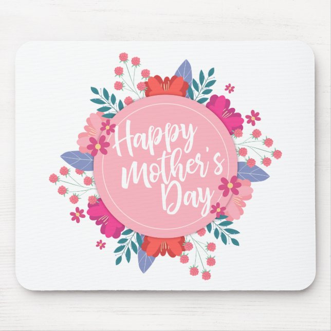 Elegant Happy Mother's Day Floral Wreath Mousepad (Front)