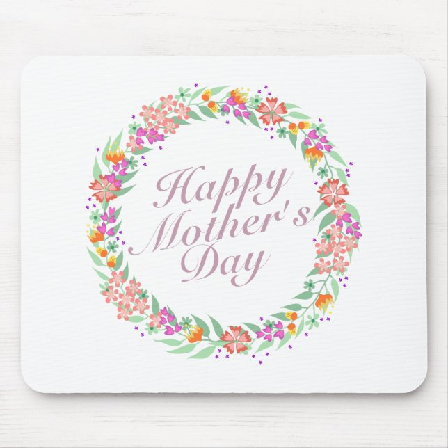 Elegant Happy Mother's Day Floral Wreath Mousepad (Front)