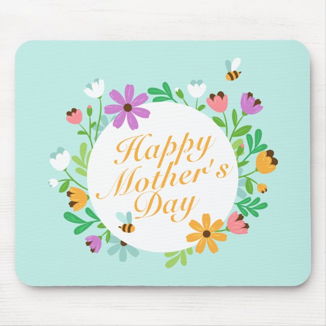 Elegant Happy Mother's Day Floral Wreath Mousepad (Front)