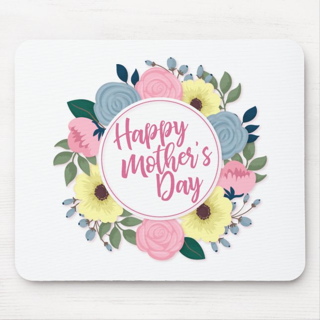 Elegant Happy Mother's Day Floral Wreath Mousepad (Front)