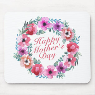 Elegant Happy Mother's Day Floral Wreath Mousepad