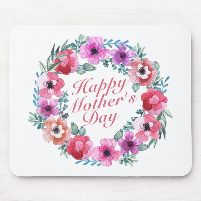 Elegant Happy Mother's Day Floral Wreath Mousepad (Front)
