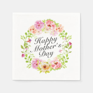 Elegant Happy Mother's Day Floral Wreath Napkin