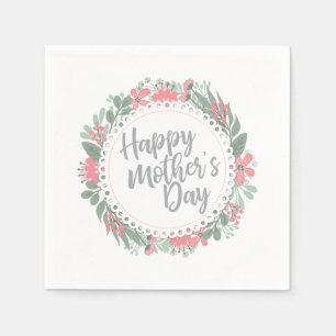 Elegant Happy Mother's Day Floral Wreath   Napkin
