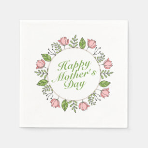 Elegant Happy Mother's Day Floral Wreath   Napkin