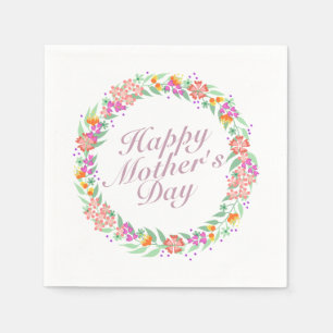 Elegant Happy Mother's Day Floral Wreath Napkin