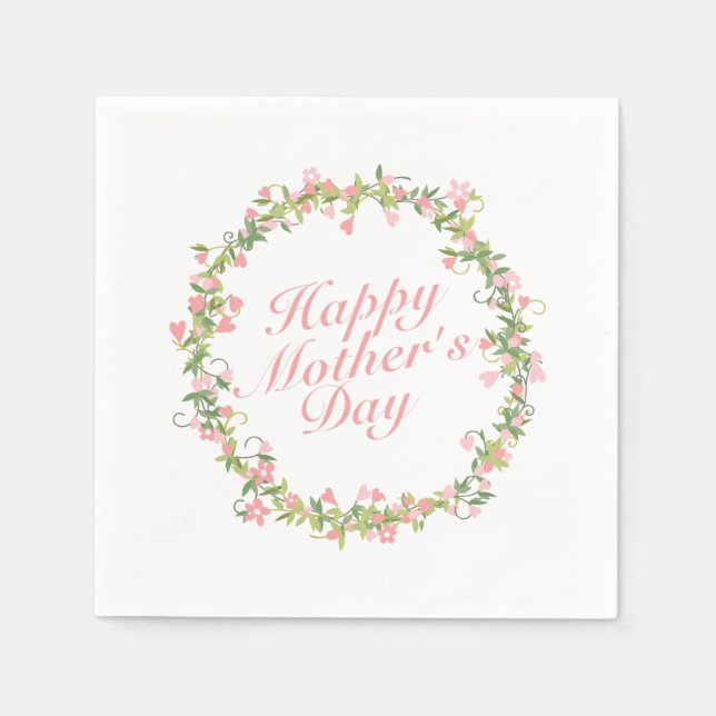 Elegant Happy Mother's Day Floral Wreath Napkin (Front)