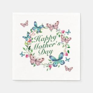 Elegant Happy Mother's Day Floral Wreath Napkin