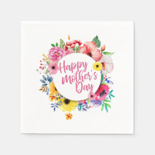 Elegant Happy Mother's Day Floral Wreath Napkin