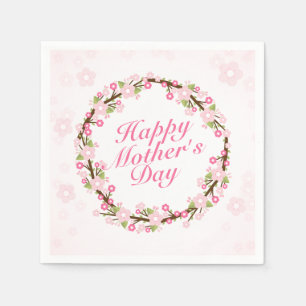 Elegant Happy Mother's Day Floral Wreath Napkin